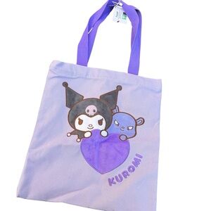 Sanrio Kuromi Kawaii Purple Baku Soft Heart Cute Tote Bag Purse NWT